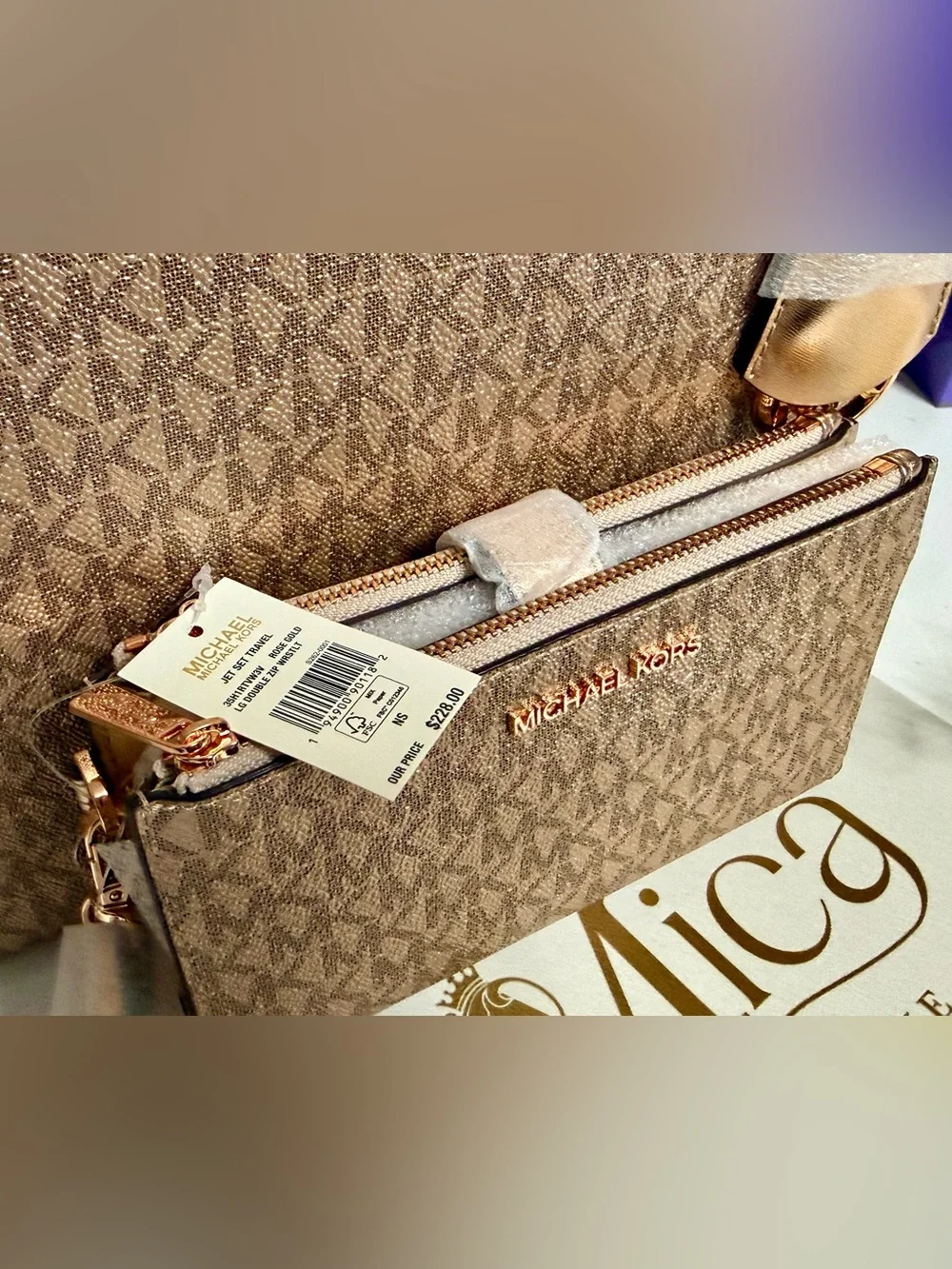 🆕MICHAEL KORS SETs Jet Set Large Chain Shoulder Tote Bag Rose Gold NWT💯Auth $750